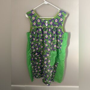 VINTAGE Floral Green and Purple Sleeveless Dress L